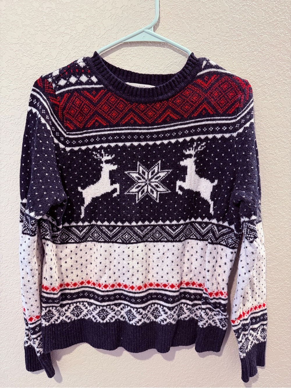 Reindeer Crewneck Sweater - Navy, Red & White
